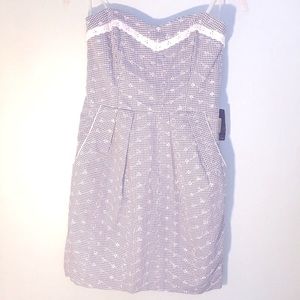 Teeze Me navy and white check strapless dress